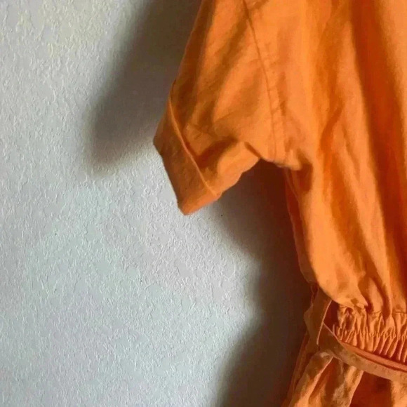 Free People No Plans Orange Smocked Waistband Boho Cottagecore Romper Size XS - Picture 10 of 10